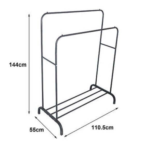 (Black) Double-layer coat rack/clothes hanger/storage rack